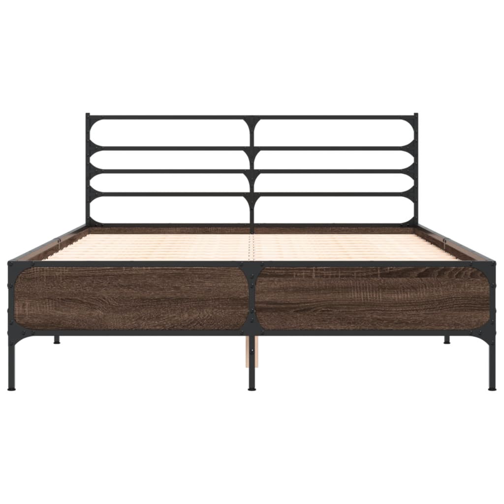 Sengeramme brun eik 140x200 cm konstruert tre og metall