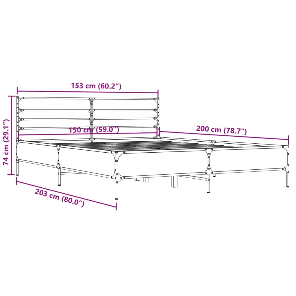 Sengeramme brun eik 150x200 cm konstruert tre og metall