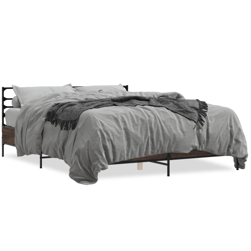 Sengeramme brun eik 160x200 cm konstruert tre og metall