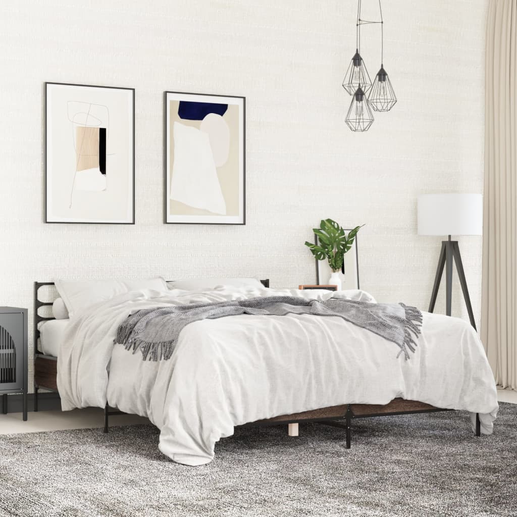 Sengeramme brun eik 160x200 cm konstruert tre og metall