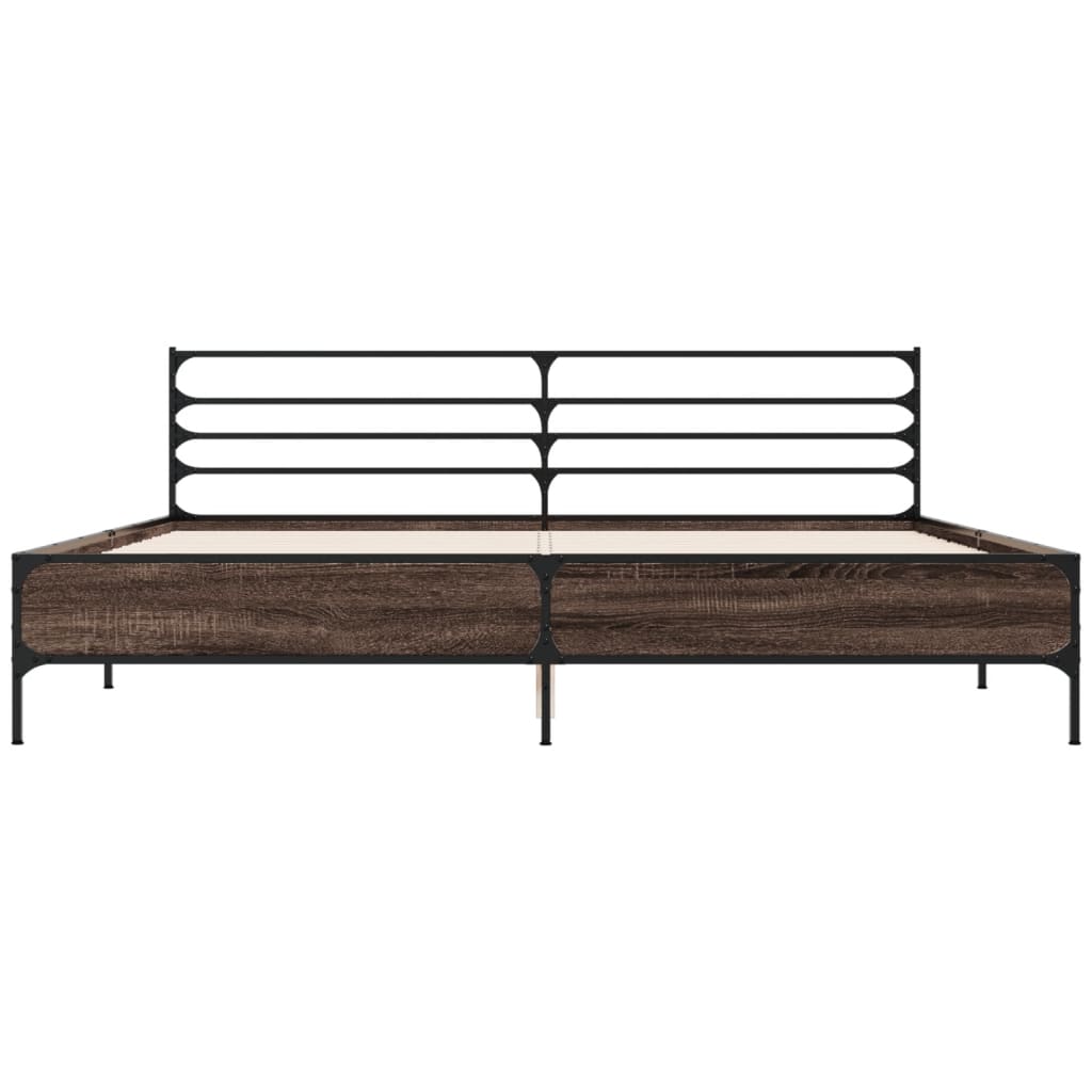 Sengeramme brun eik 180x200 cm konstruert tre og metall