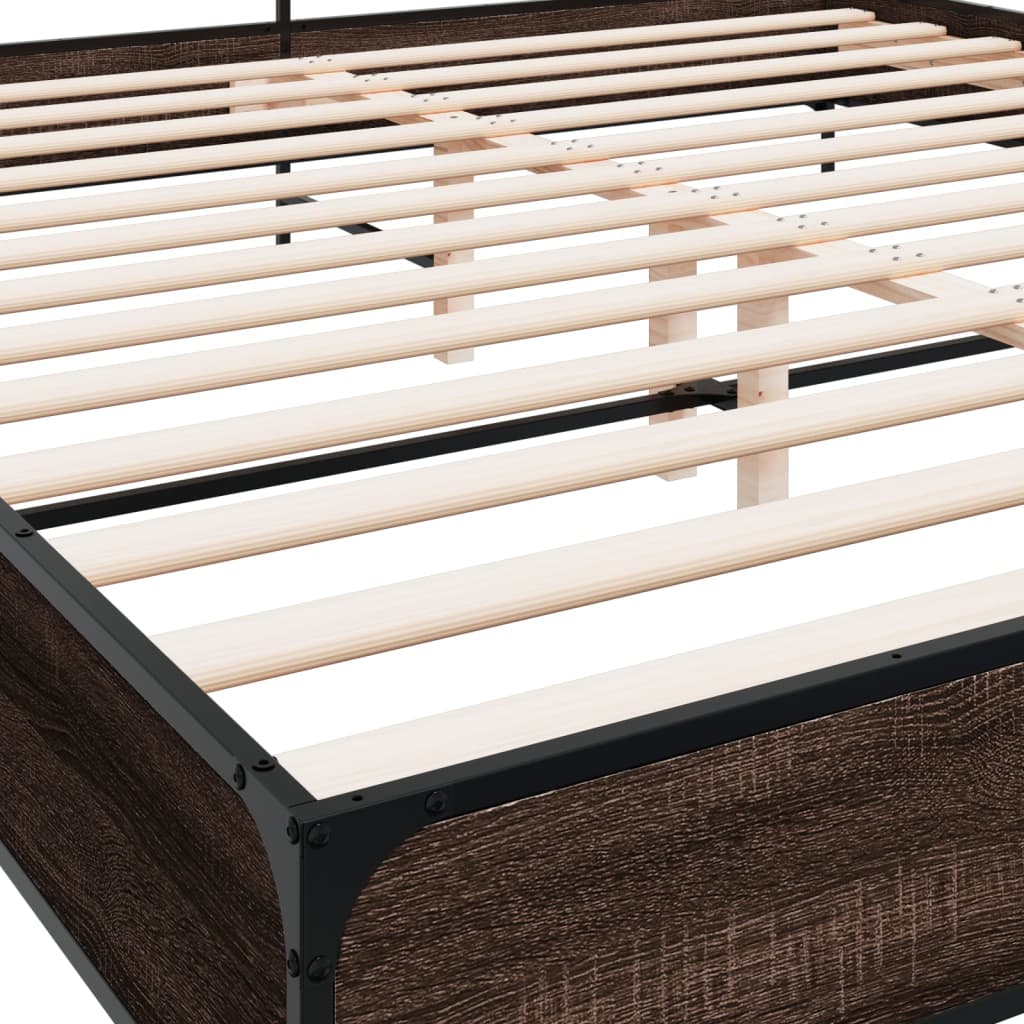 Sengeramme brun eik 180x200 cm konstruert tre og metall
