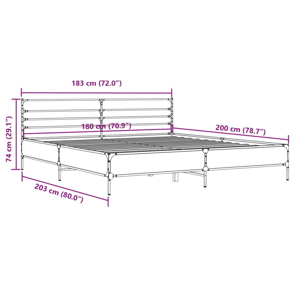 Sengeramme brun eik 180x200 cm konstruert tre og metall