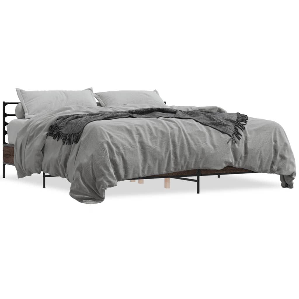 Sengeramme brun eik 200x200 cm konstruert tre og metall