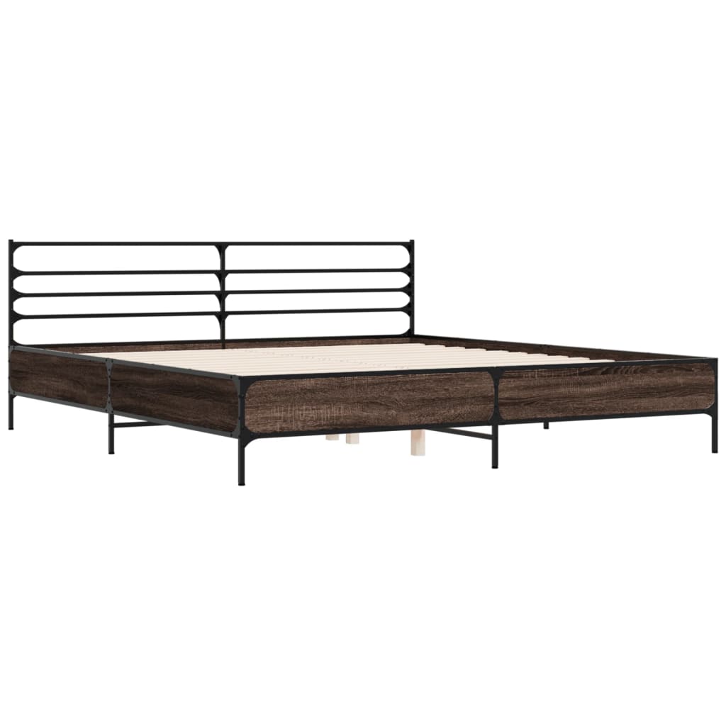 Sengeramme brun eik 200x200 cm konstruert tre og metall