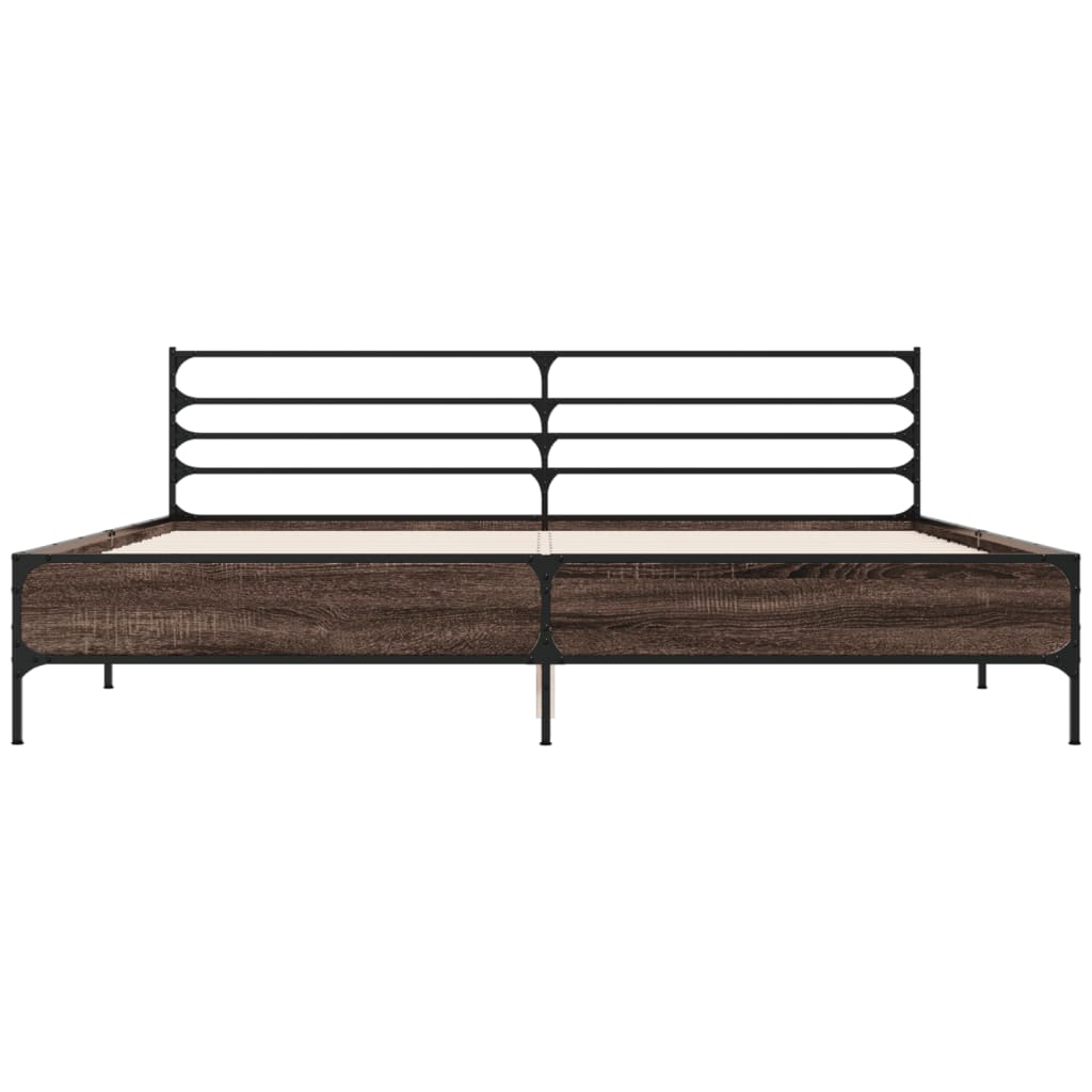 Sengeramme brun eik 200x200 cm konstruert tre og metall