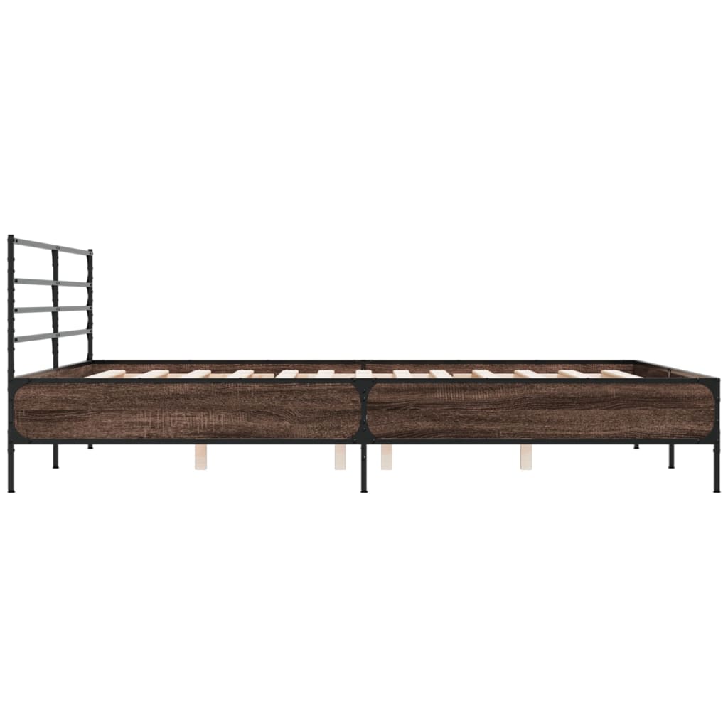 Sengeramme brun eik 200x200 cm konstruert tre og metall