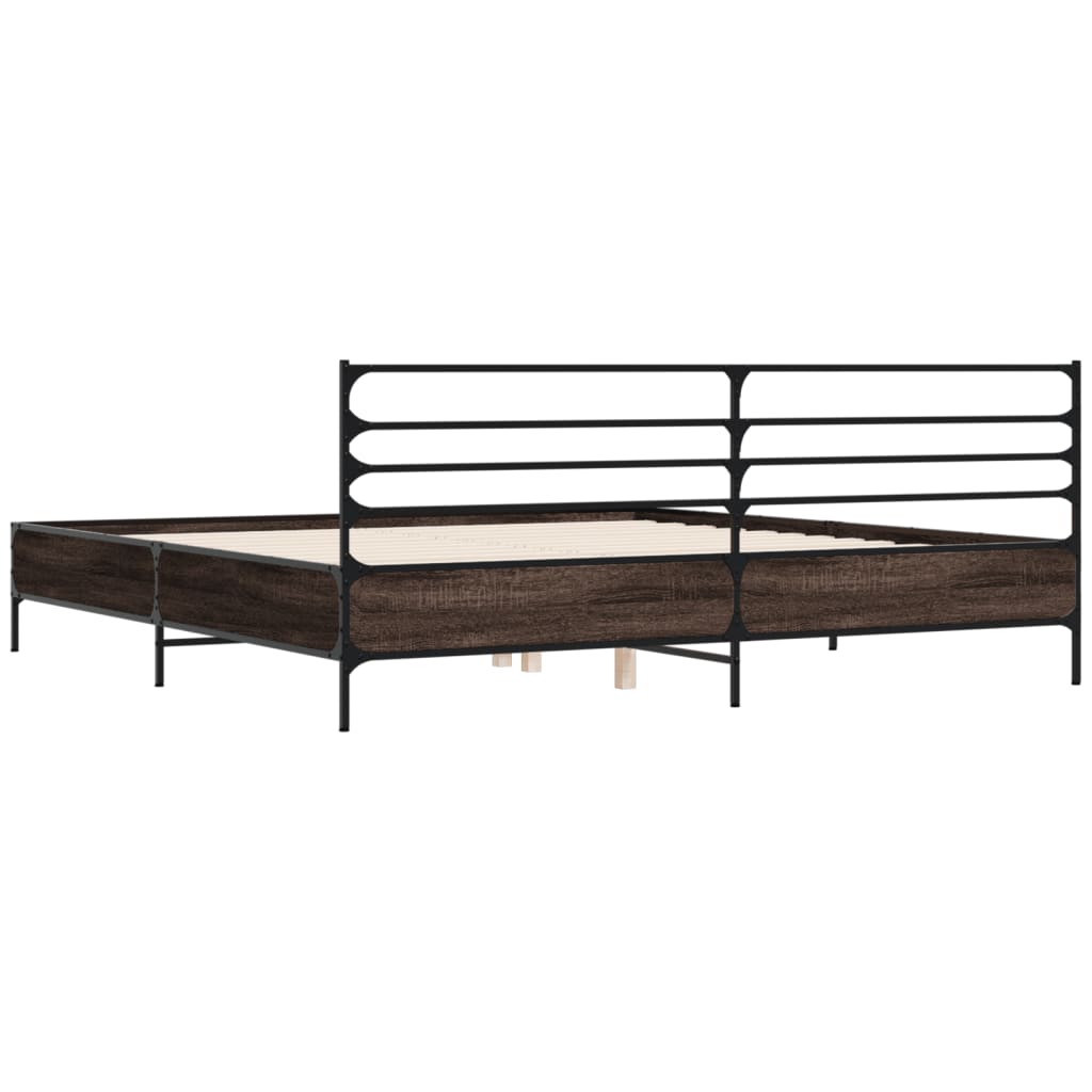 Sengeramme brun eik 200x200 cm konstruert tre og metall