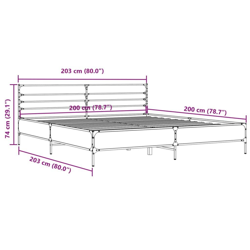 Sengeramme brun eik 200x200 cm konstruert tre og metall