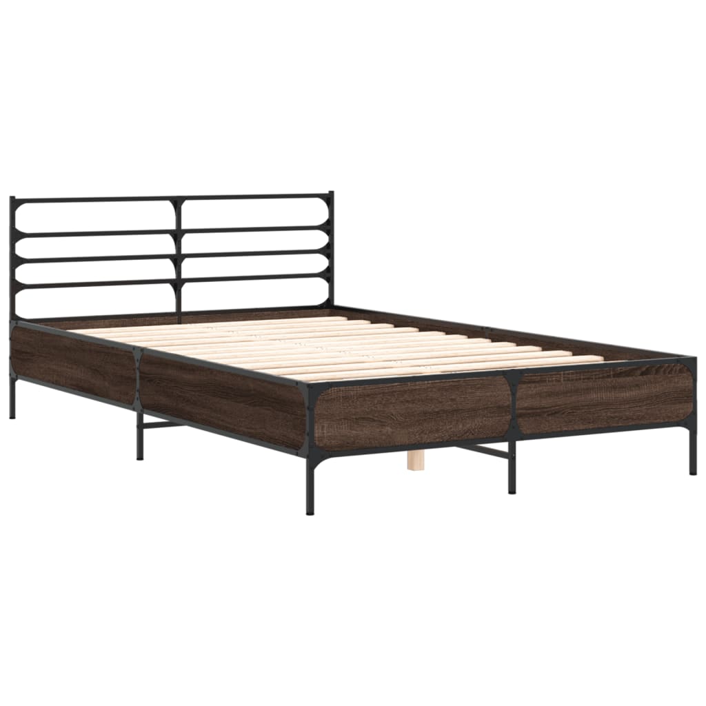 Sengeramme brun eik 120x190 cm konstruert tre og metall