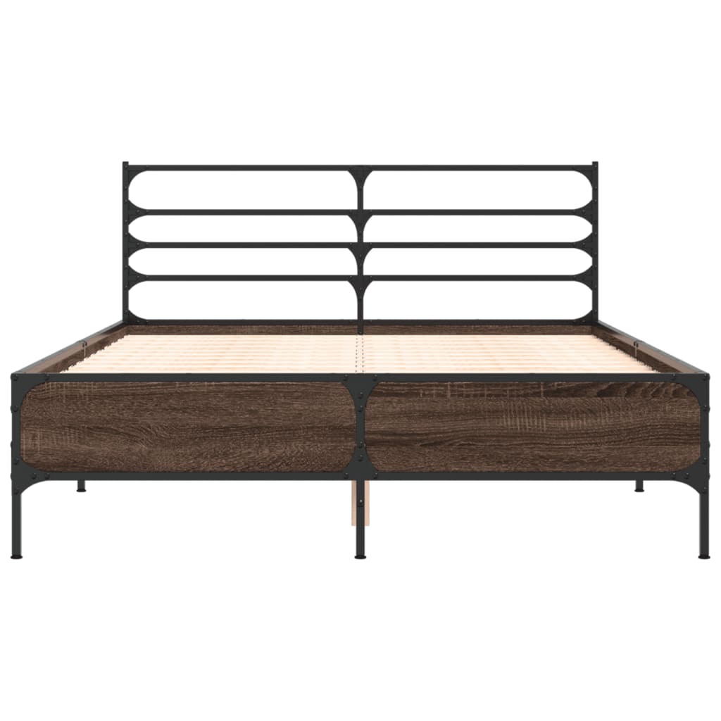 Sengeramme brun eik 120x190 cm konstruert tre og metall