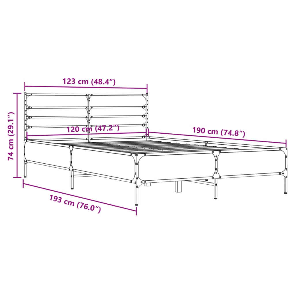 Sengeramme brun eik 120x190 cm konstruert tre og metall