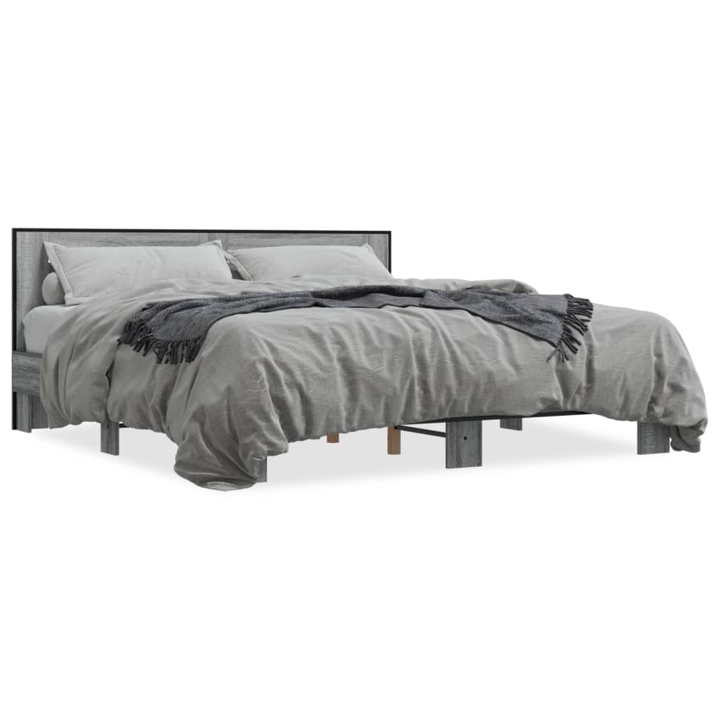 Sengeramme grå sonoma 200x200 cm konstruert tre og metall