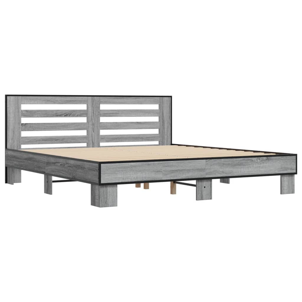Sengeramme grå sonoma 200x200 cm konstruert tre og metall