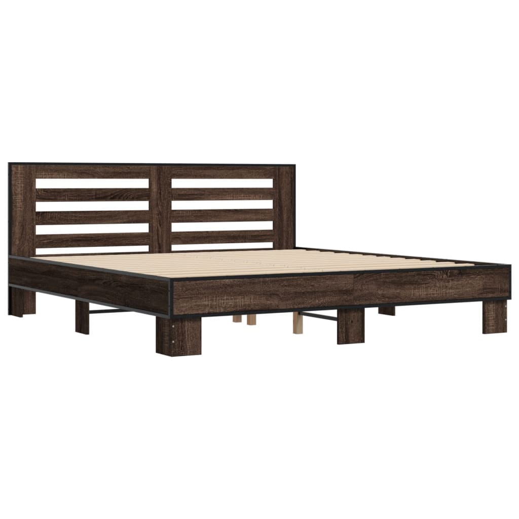 Sengeramme brun eik 200x200 cm konstruert tre og metall