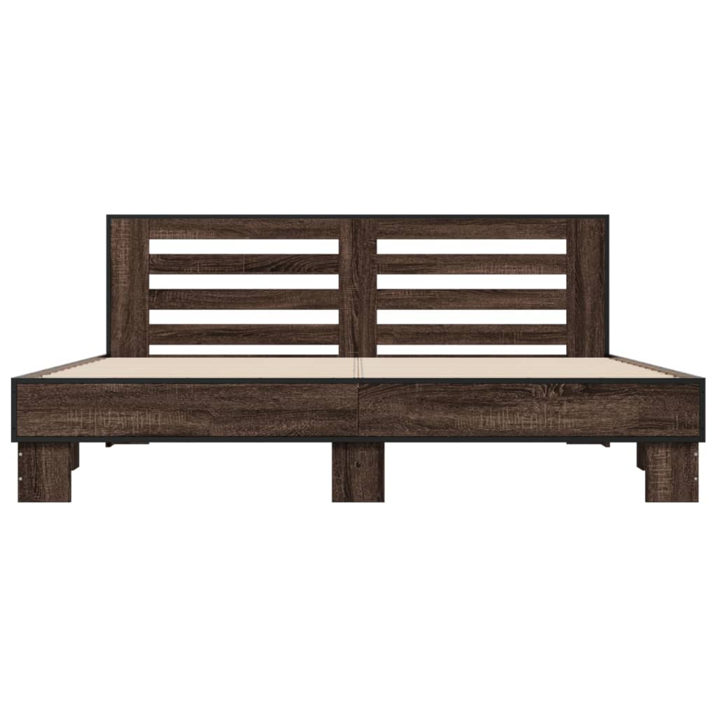 Sengeramme brun eik 200x200 cm konstruert tre og metall