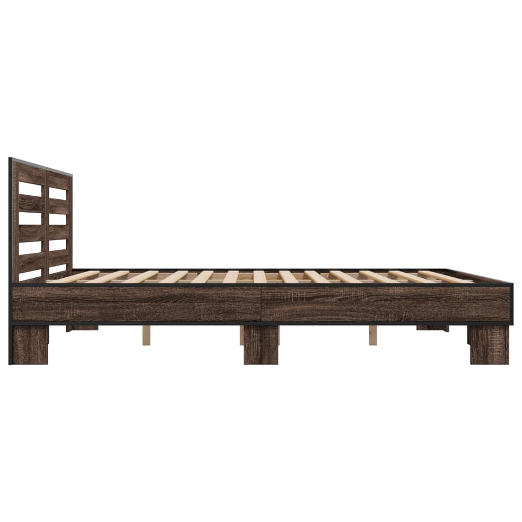 Sengeramme brun eik 200x200 cm konstruert tre og metall