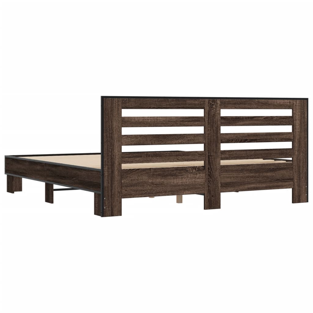 Sengeramme brun eik 200x200 cm konstruert tre og metall