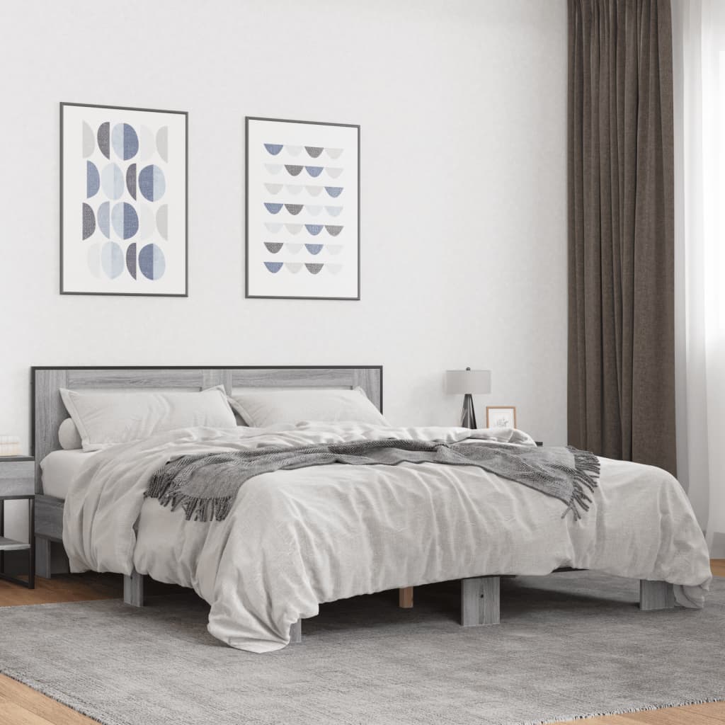 Sengeramme grå sonoma 150x200 cm konstruert tre og metall