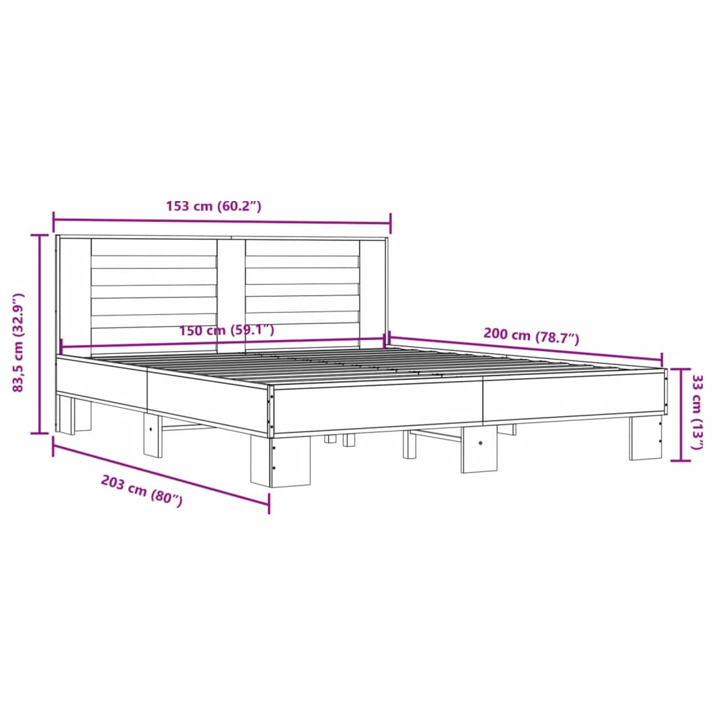 Sengeramme brun eik 150x200 cm konstruert tre og metall