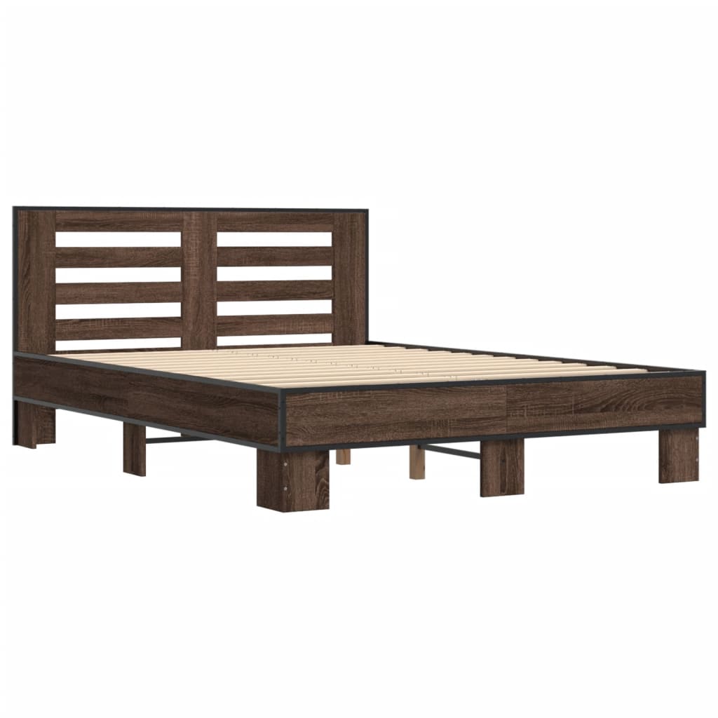 Sengeramme brun eik 120x200 cm konstruert tre og metall