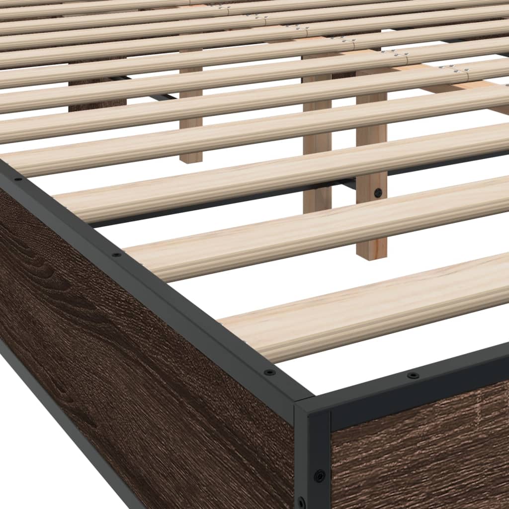Sengeramme brun eik 120x200 cm konstruert tre og metall