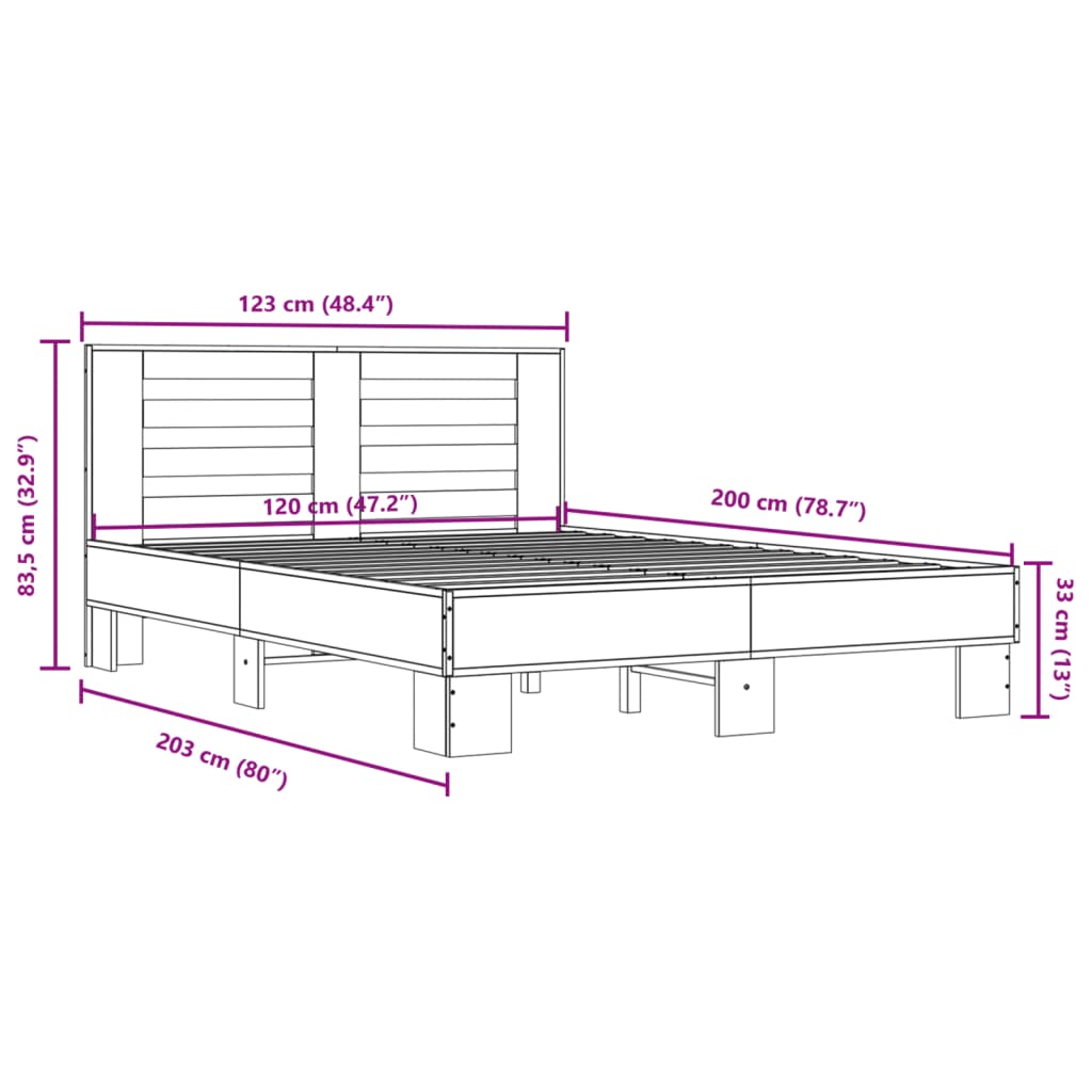 Sengeramme brun eik 120x200 cm konstruert tre og metall