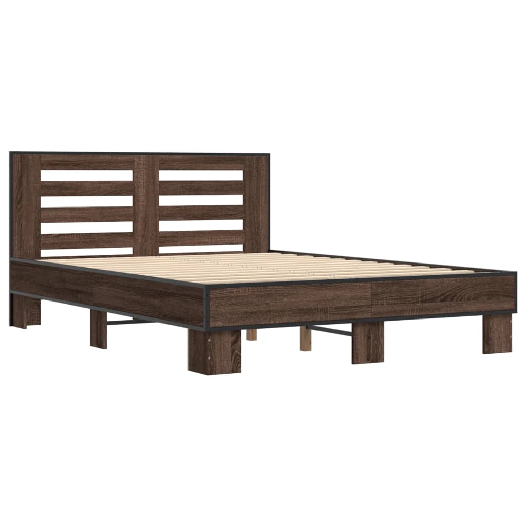 Sengeramme brun eik 120x190 cm konstruert tre og metall