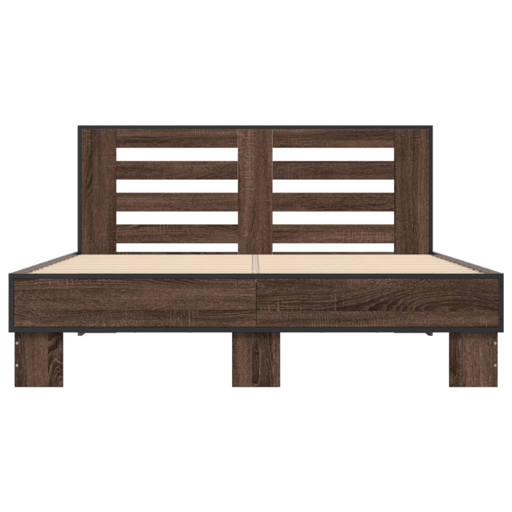 Sengeramme brun eik 120x190 cm konstruert tre og metall