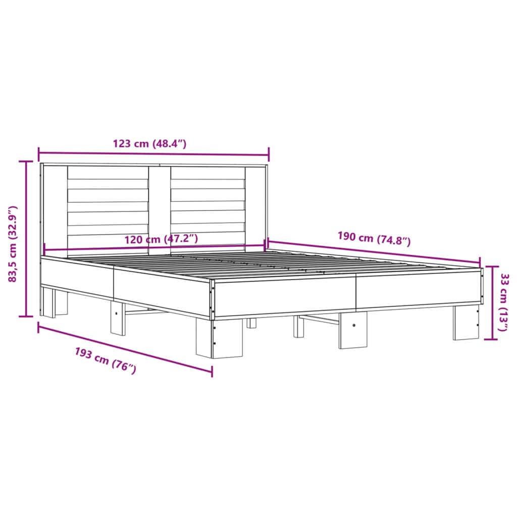 Sengeramme brun eik 120x190 cm konstruert tre og metall