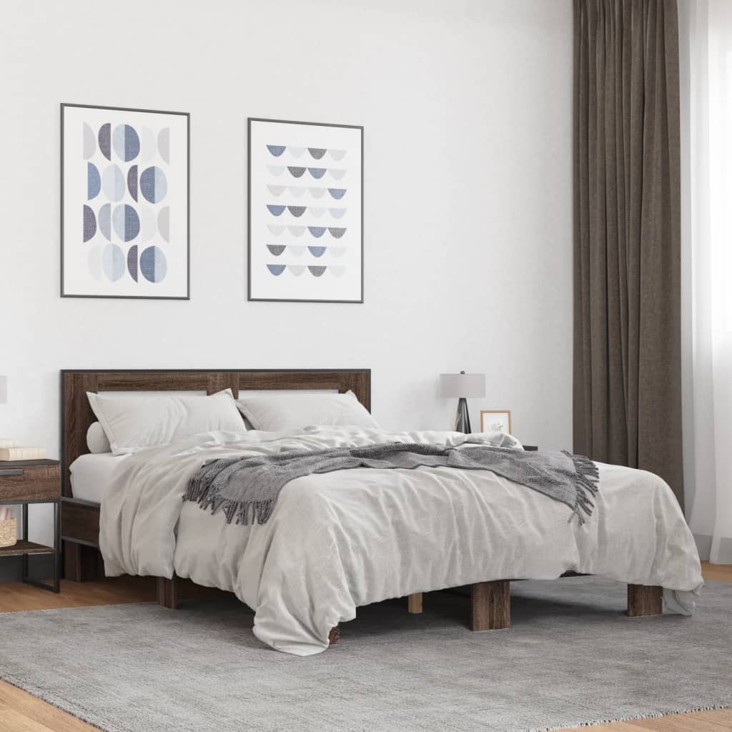 Sengeramme brun eik 120x190 cm konstruert tre og metall