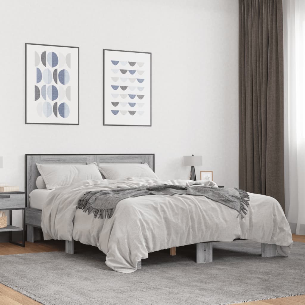 Sengeramme grå sonoma 135x190 cm konstruert tre og metall