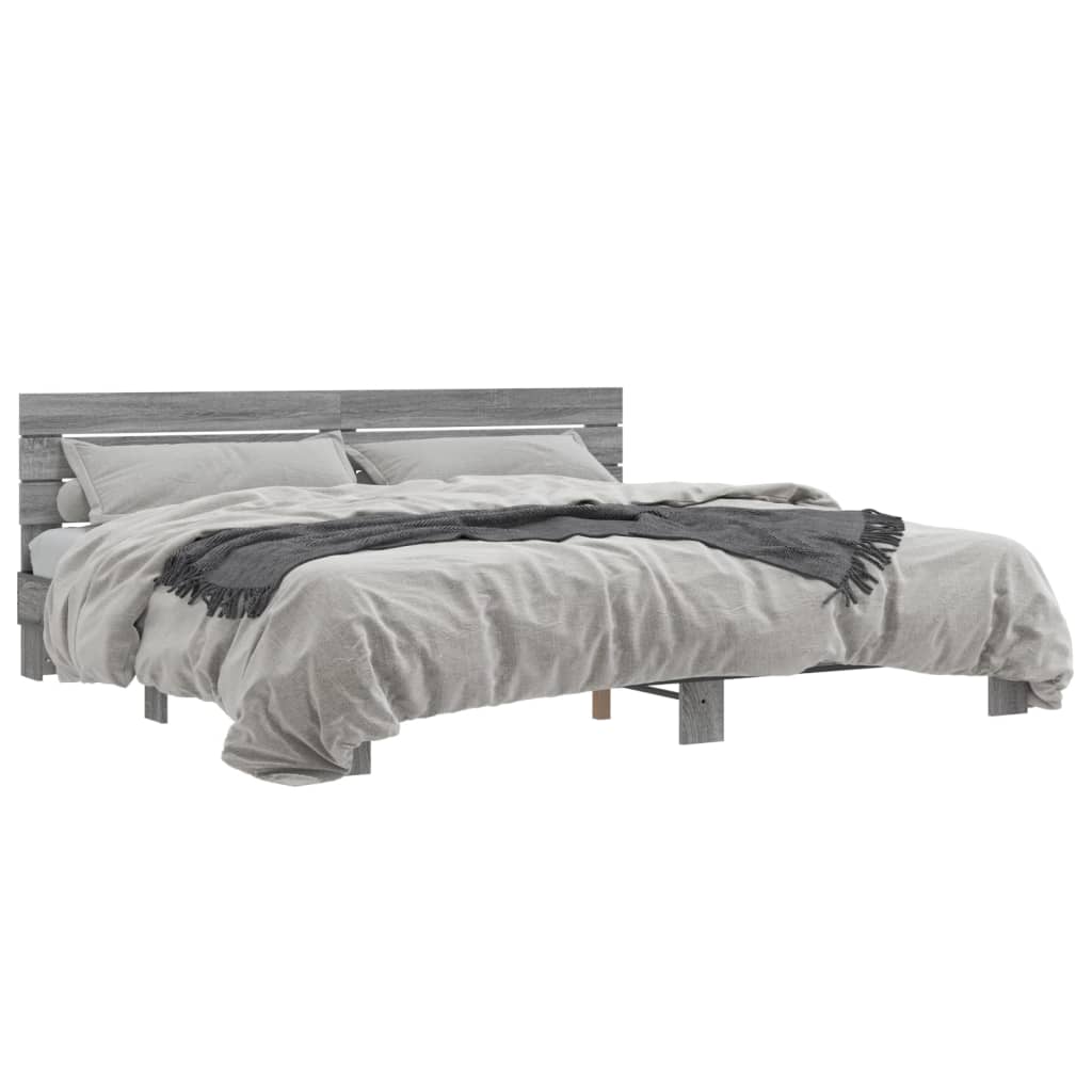 Sengeramme grå sonoma 200x200 cm konstruert tre og metall