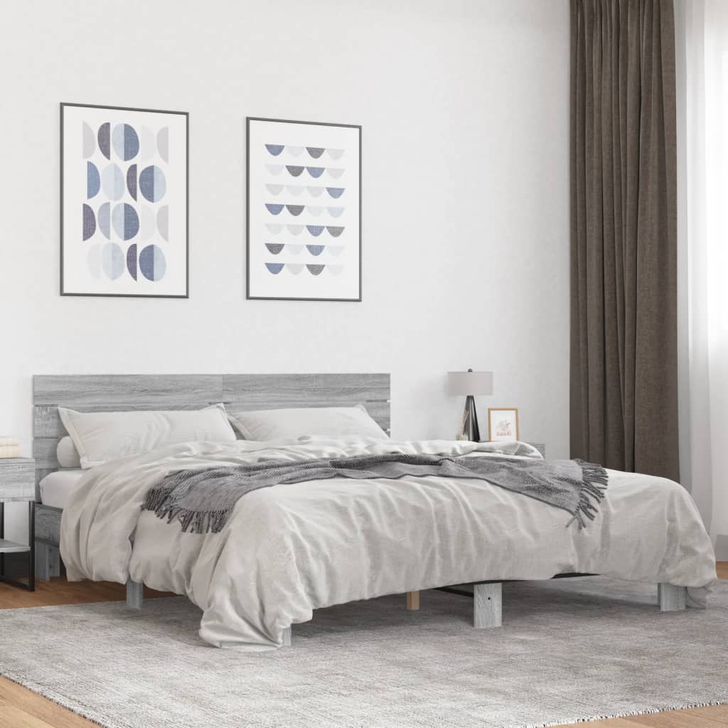 Sengeramme grå sonoma 200x200 cm konstruert tre og metall