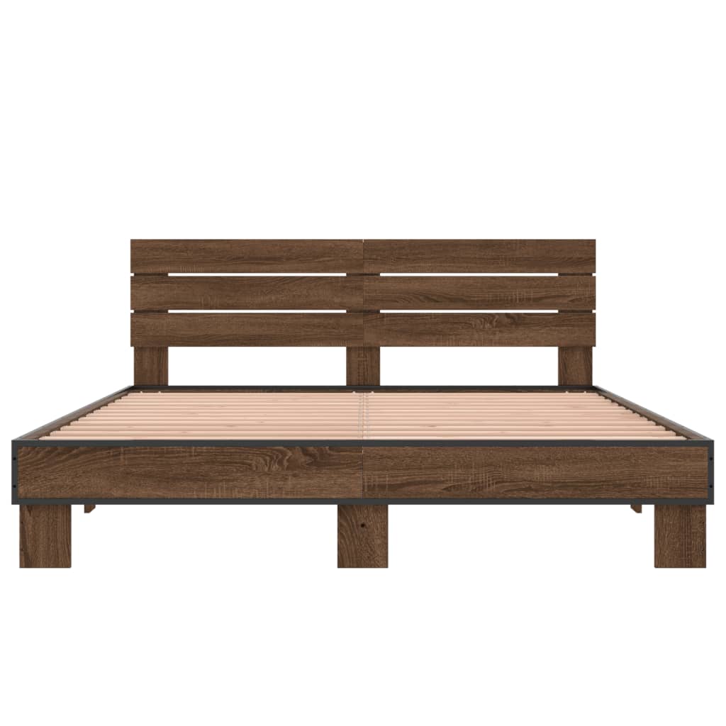 Sengeramme brun eik 160x200 cm konstruert tre og metall