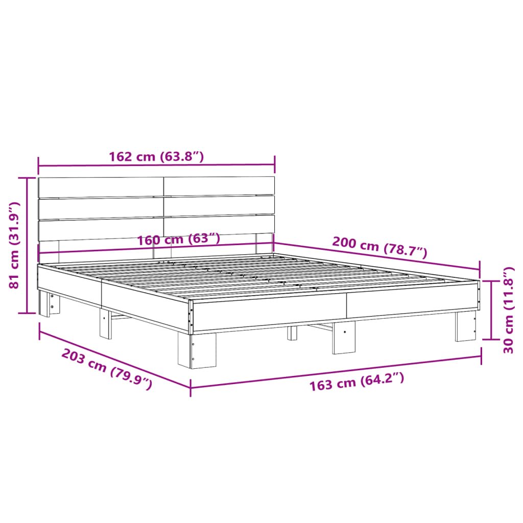 Sengeramme brun eik 160x200 cm konstruert tre og metall