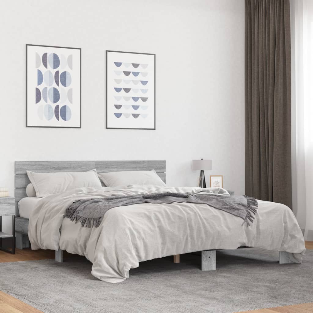 Sengeramme grå sonoma 150x200 cm konstruert tre og metall
