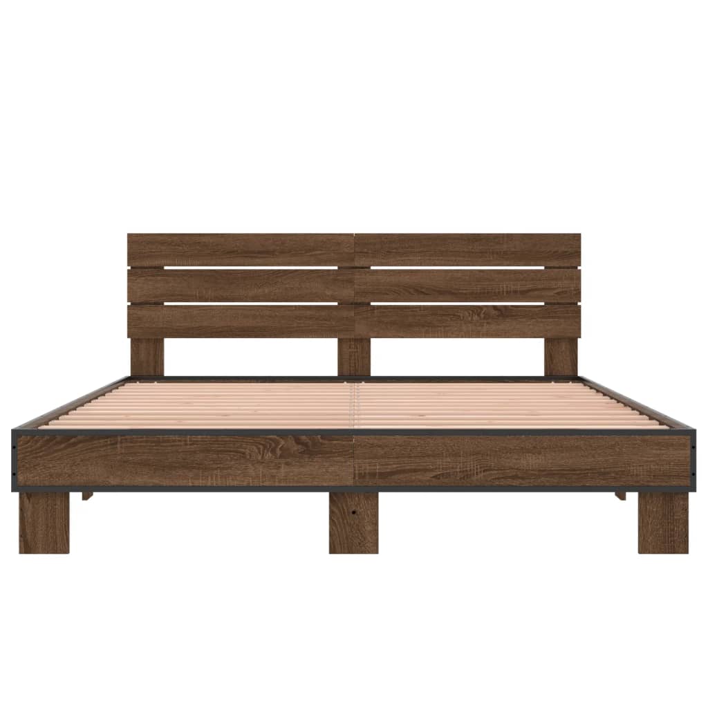 Sengeramme brun eik 150x200 cm konstruert tre og metall