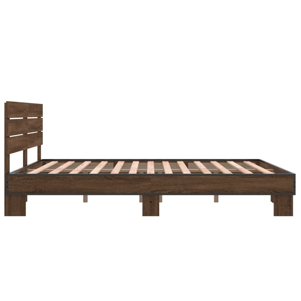Sengeramme brun eik 150x200 cm konstruert tre og metall
