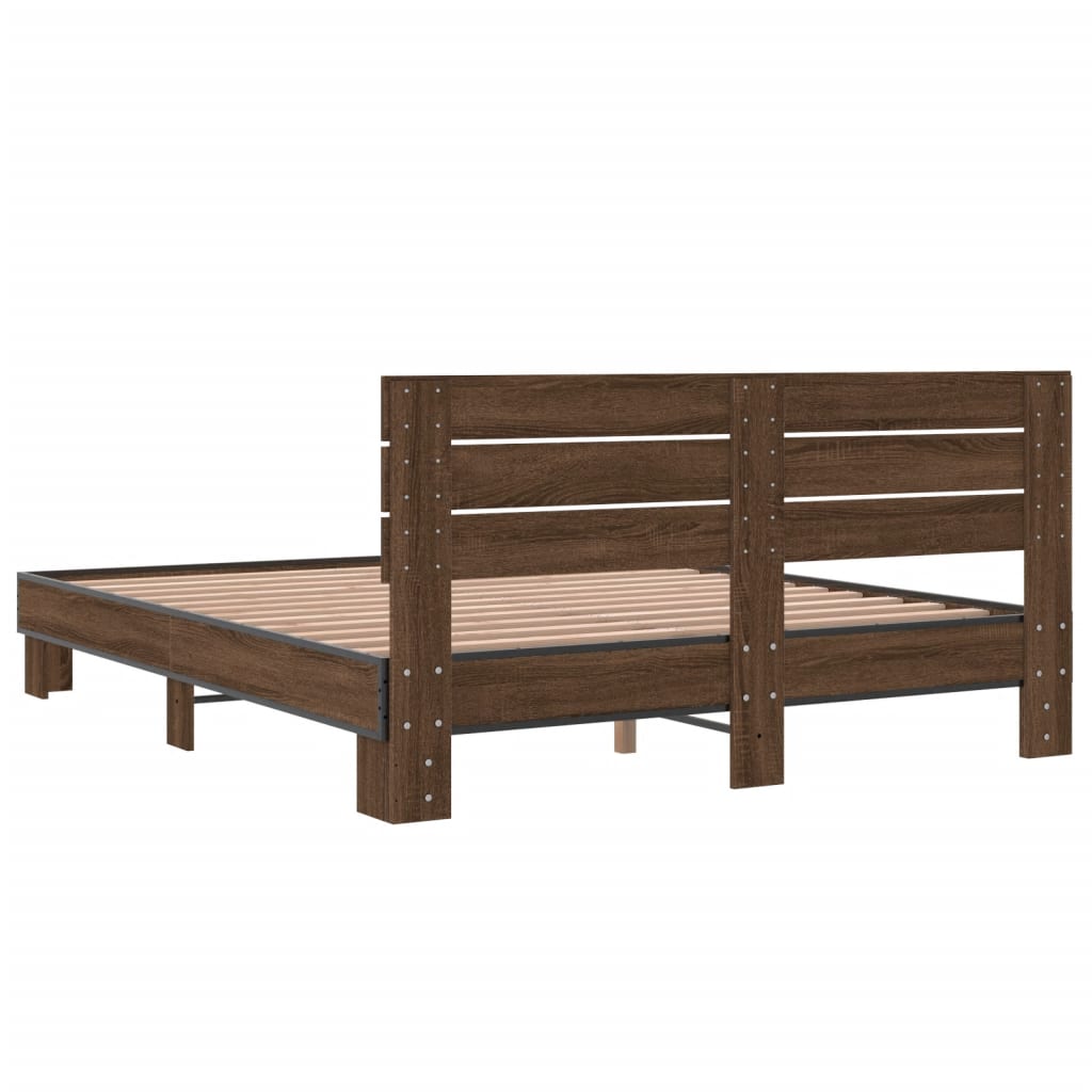 Sengeramme brun eik 150x200 cm konstruert tre og metall