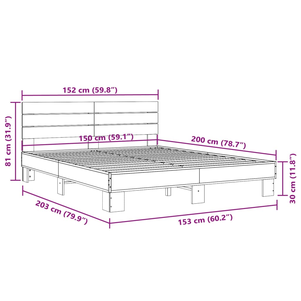 Sengeramme brun eik 150x200 cm konstruert tre og metall