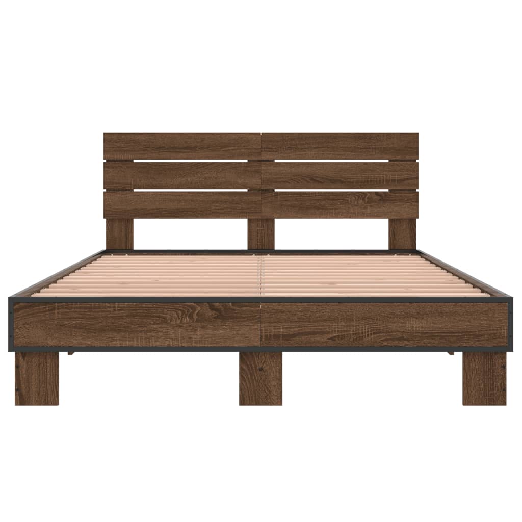 Sengeramme brun eik 140x200 cm konstruert tre og metall