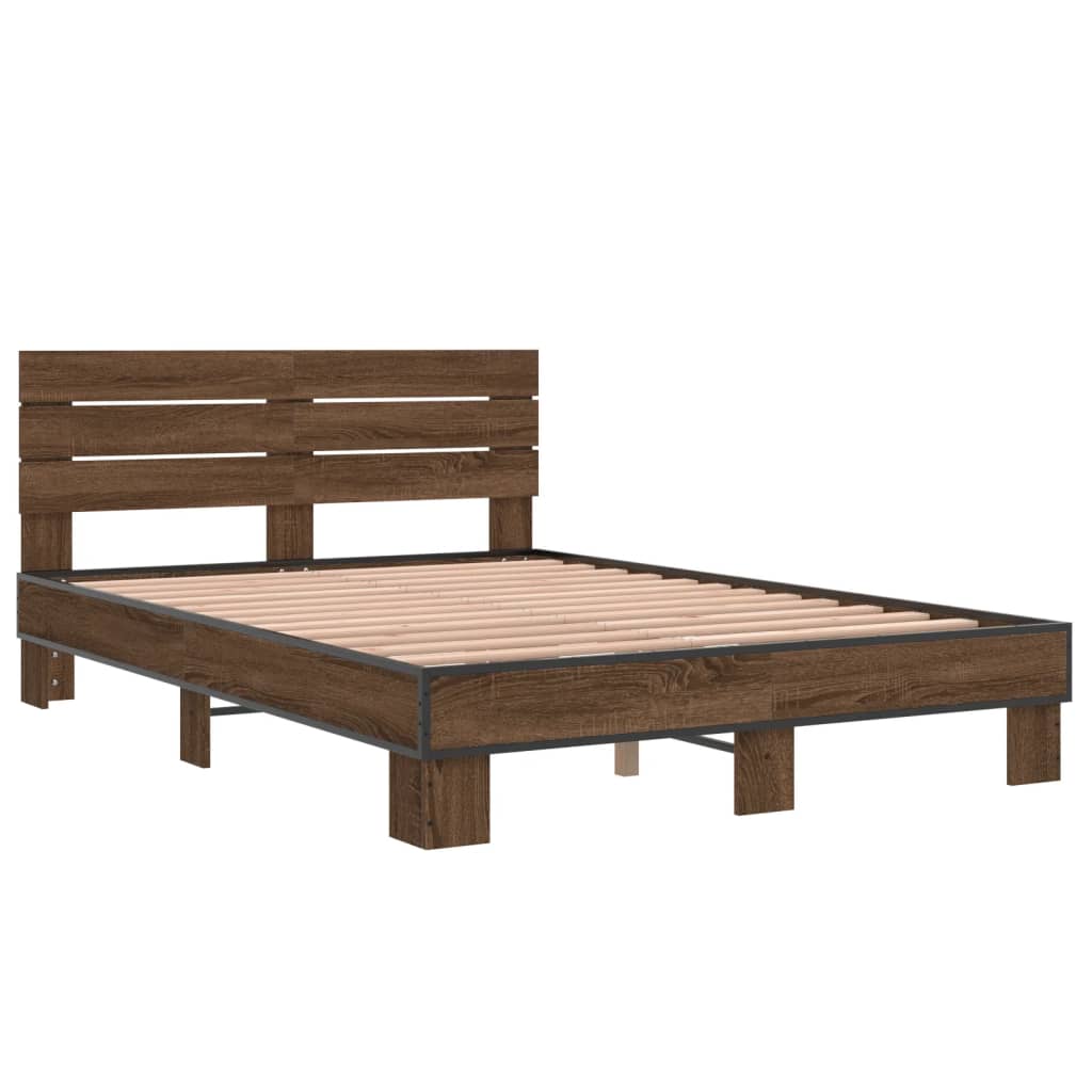 Sengeramme brun eik 120x200 cm konstruert tre og metall