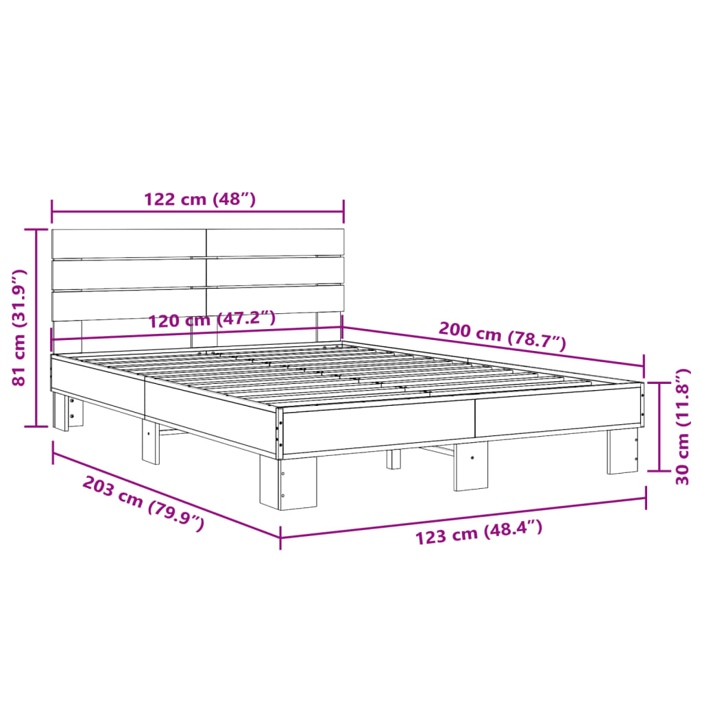 Sengeramme brun eik 120x200 cm konstruert tre og metall