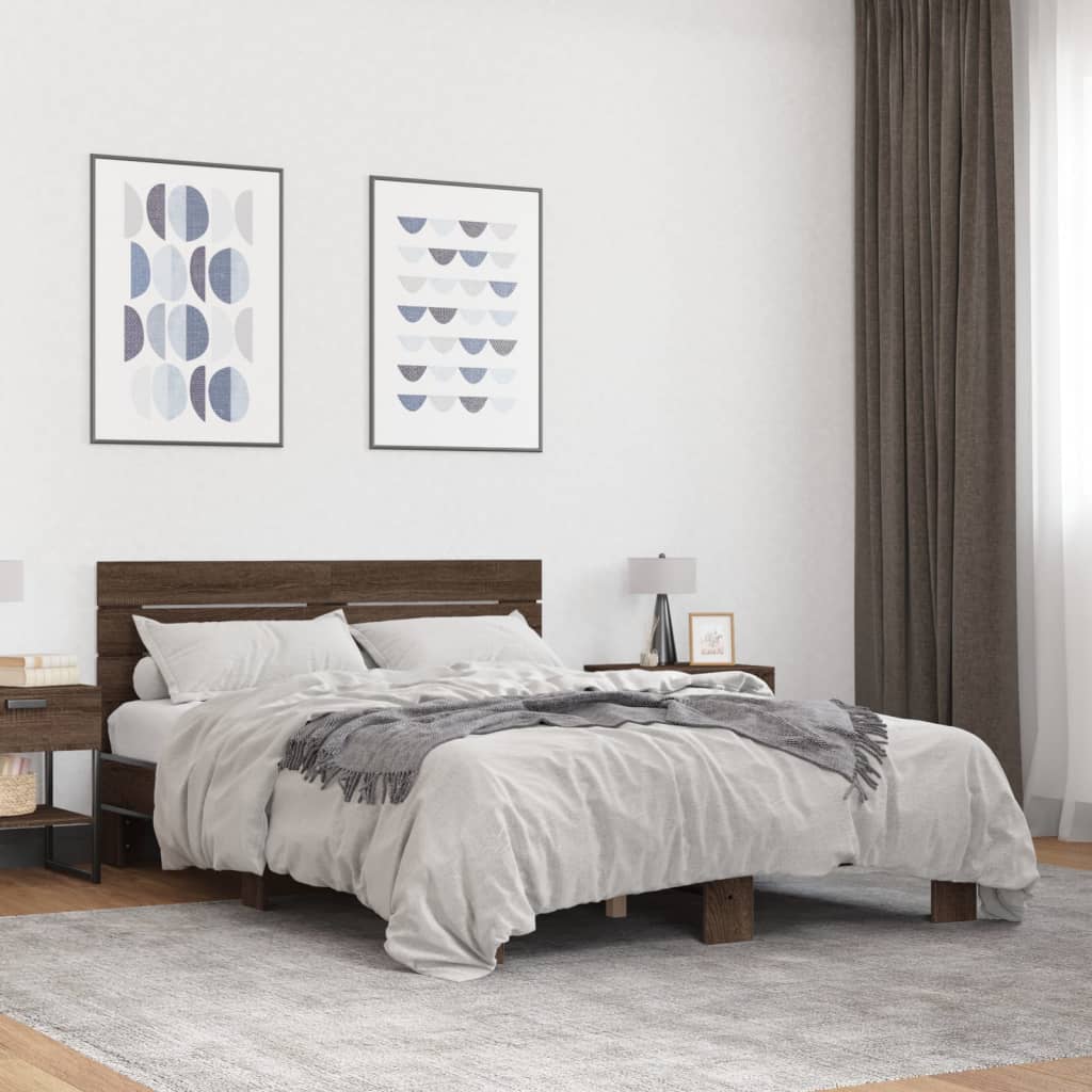 Sengeramme brun eik 120x200 cm konstruert tre og metall