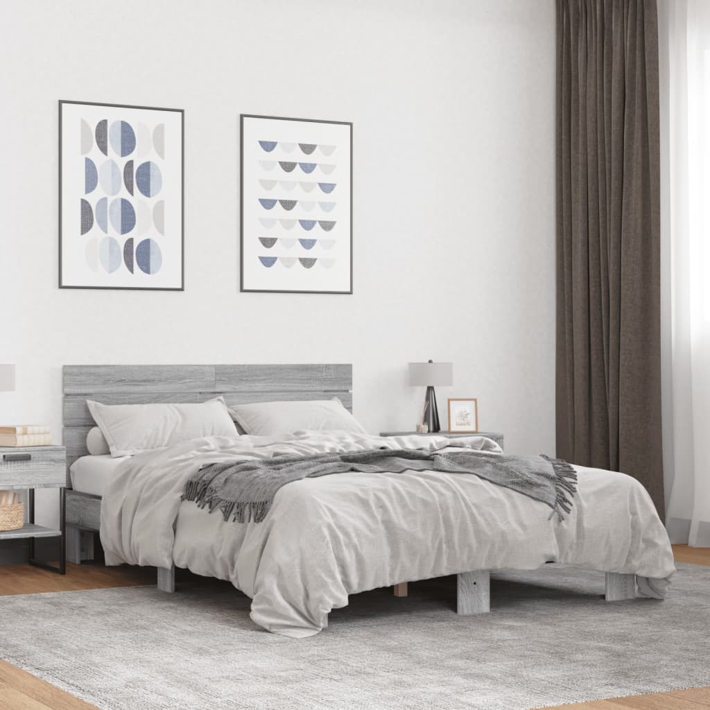 Sengeramme grå sonoma 120x190 cm konstruert tre og metall