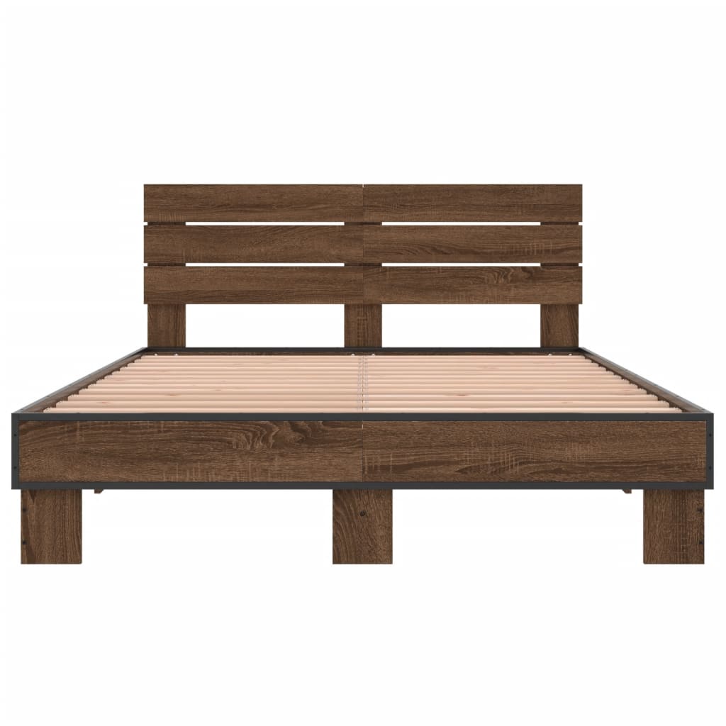 Sengeramme brun eik 120x190 cm konstruert tre og metall