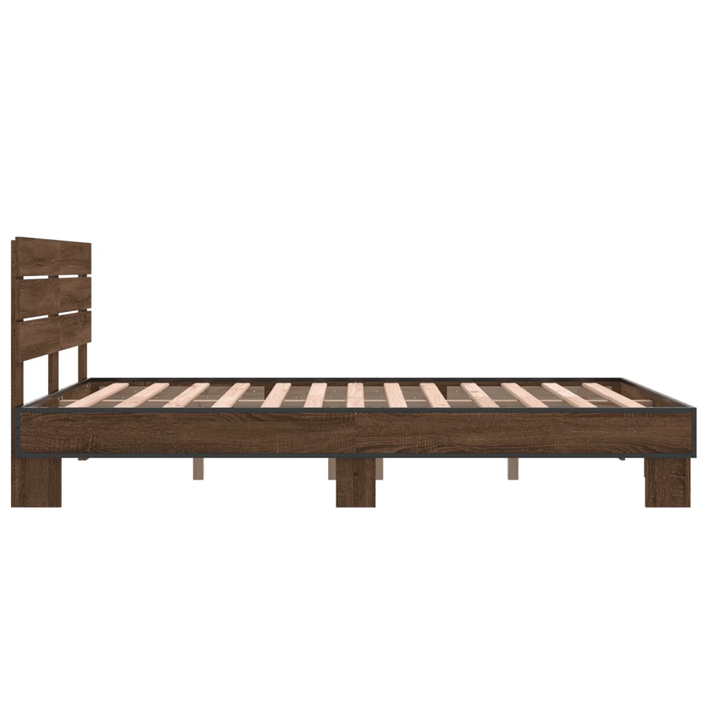 Sengeramme brun eik 120x190 cm konstruert tre og metall