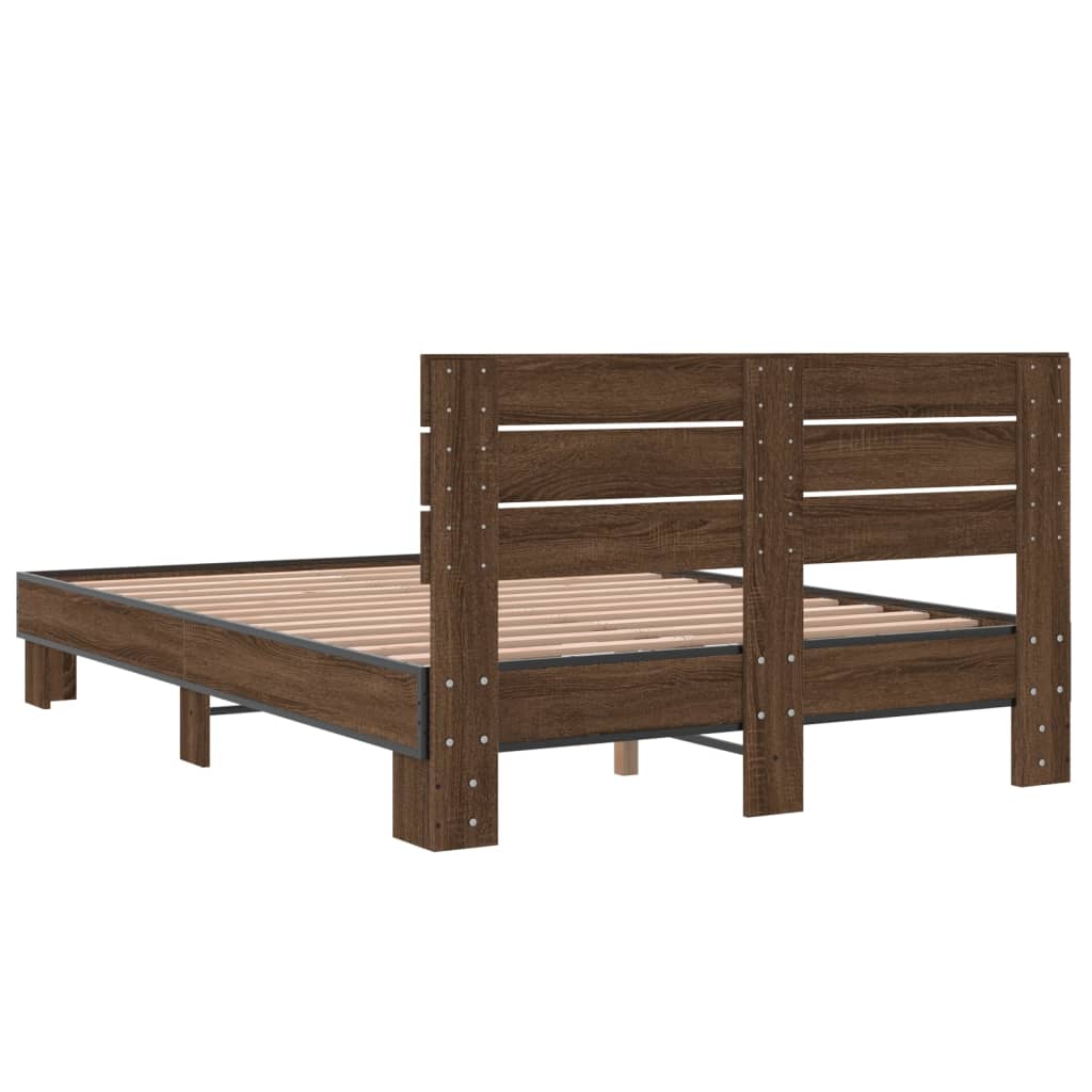 Sengeramme brun eik 120x190 cm konstruert tre og metall