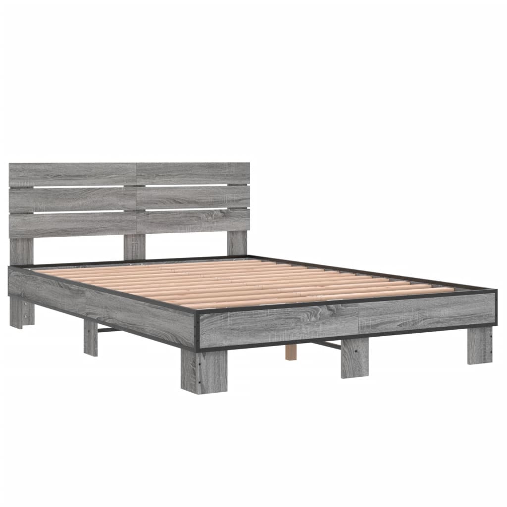 Sengeramme grå sonoma 135x190 cm konstruert tre og metall